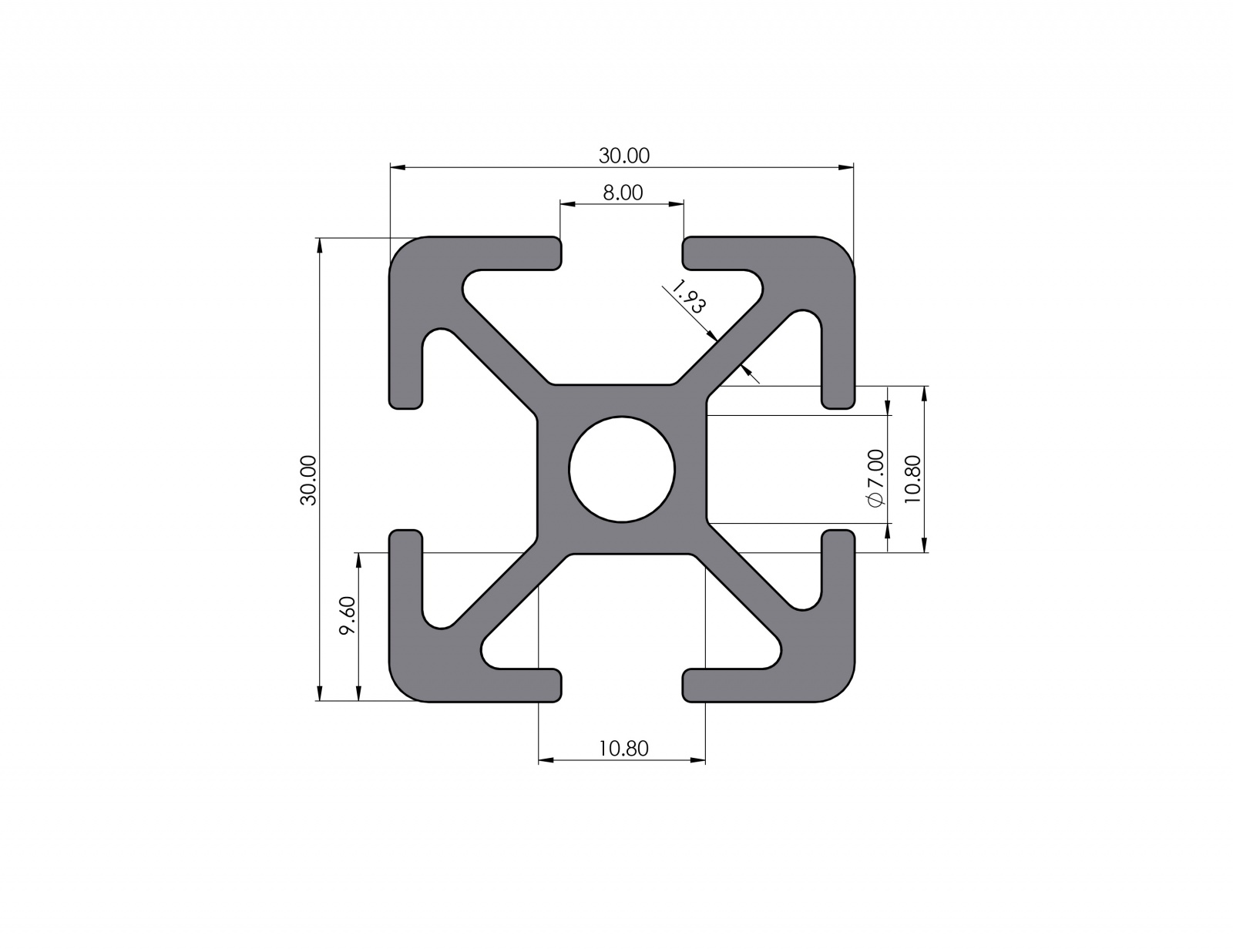 Aluminiumprofil 30x30 Nut 8 I-Typ